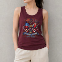 Patriotic Nurse Tank Top | American Flag Bow & Stethoscope 250 Years Strong 1776-2026 | Soft Breathable Fabric | Gift for Nurses & Fourth of July