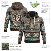 Brown Cream Holiday Sweatshirt, Custom Nordic Ugly Christmas Hoodie, Personalized Fair Isle Hoodie, Winter Sports Pullover Hoodie Present