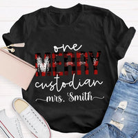 Custom Janitor Holiday Shirt, Personalized One Merry Custodian Christmas T-Shirt, Custodial Staff Graphic Tee Xmas Present