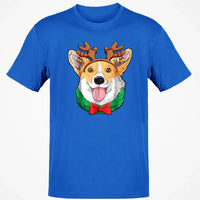 Holiday Dog Lover T-Shirt, Corgi Christmas Reindeer Antlers Shirt, Adorable Xmas Puppy Graphic Tee, Festive Corgi Shirt, Winter Holiday Present