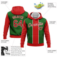Kelly Green Red White 3D Holiday Hoodie, Custom Christmas Sports Hoodie, Personalized Name and Number Sweatshirt, Team Fan Pullover Present