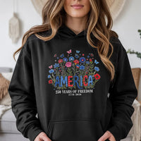 America 250 Years Hoodie | Patriotic Floral Wildflower Design | Soft Cotton-Polyester Blend | Gift for History Lovers