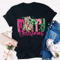 Festive Holiday Teacher Shirt, Merry Christmas Colorful Glitter Teacher T-Shirt, Christmas School Educator Graphic Tee