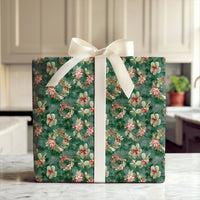 Cactus Poinsettia Wreath Gift Wrap Paper, Southwestern Desert Christmas Wrapping Paper, Western Boho Holiday Present Wrapping Paper