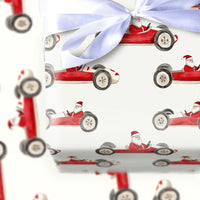 Vintage Racing Santa Claus Gift Wrap, Race Car Santa Wrapping Paper, Humorous Holiday Present Paper, Whimsical Christmas Wrapping Paper Roll