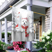 Winter Cardinal House Flag, Westie Dog House Flag, Christmas Dog House Flag, Snow Scene Garden Flag, Dog Lover Holiday Yard Banner