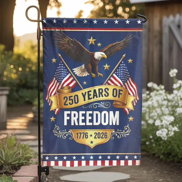 Patriotic 250 Years of Freedom Garden Flag | USA Eagle and American Flag Double Sided | Weather-Resistant Premium Polyester | 1776-2026 Semiquincentennial Outdoor Decor Gift