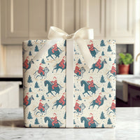 Vintage Western Holiday Gift Wrap, Santa on Horse Christmas Wrapping Paper, Rustic Santa Equestrian Wrapping Paper, Holiday Gift Wrap Roll