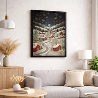 Snowy Night Red House Canvas Print, Winter Village Canvas Wall Art, Christmas Landscape Canvas, Comfy Holiday Wall Decor, Winter Season Present