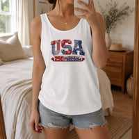 USA 250 Year of Freedom Tank Top | Patriotic Patchwork Quilt Style Americana Design | Soft Breathable Unisex Fit | 4th of July Gift for Patriots