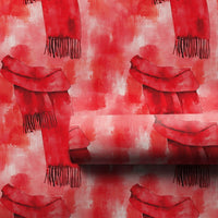 Comfy Winter Holiday Gift Wrap, Watercolor Red Scarf Wrapping Paper, Festive Christmas Wrapping Paper, Artistic Scarf Pattern Gift Wrap Roll