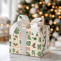Holly Pine Gift Wrap, Vintage Botanical Christmas Wrapping Paper, Rustic Holiday Tile Wrapping Paper, Traditional Xmas Gift Wrapping Paper