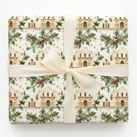 Historic Landmark Gift Wrap, Texas Alamo Christmas Wrapping Paper, Festive Holly Berry Wrapping Paper, Winter Holiday Texas Wrapping Paper
