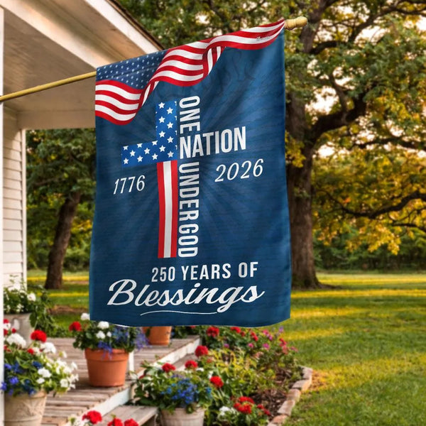 250 Years of Blessings Garden Flag | One Nation Under God 1776-2026 | Double-Sided Patriotic Americana Decor | UV-Resistant Polyester