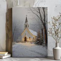 Winter Landscape Canvas Wall Art, Snowy Country Church Canvas Print, Christmas Church Canvas, Rustic Holiday Scenery Home Decor Present