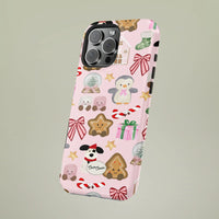 Kawaii Gingerbread Penguin Phone Case, Pink Christmas iPhone Case, Candy Cane iPhone Tough Case, Adorable Pastel Holiday Present Cover