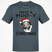 Humorous Holiday Cow Shirt, Have a Moo-y Christmas T-Shirt, Christmas Farmer Graphic Tee, Xmas Animal Lover T-Shirt, Holiday Present