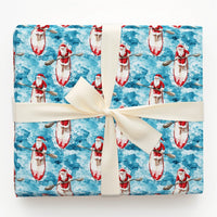 Coastal Watercolor Santa Claus Gift Wrap, Paddleboard Santa Wrapping Paper, Beach Holiday Paper, Nautical Christmas Wrapping Paper Roll