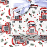 Christmas Trucker Gift Wrap, Santa Driving Semi Truck Wrapping Paper, Holiday Truck Driver Wrapping Paper Rolls, Festive Xmas Paper Present