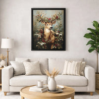 Rustic Reindeer Wreath Canvas Print, Winter Deer Canvas Wall Art, Holiday Christmas Wall Art Canvas, Farmhouse Winter Decor Present