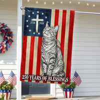 Christian Patriotic Cat Garden Flag | 250 Years of Blessings 1776-2026 | Double-Sided Polyester | Americana Decor for Cat Lovers