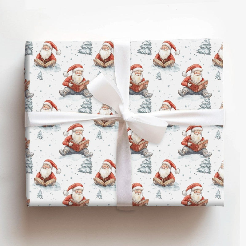 Comfy Winter Holiday Gift Wrap, Santa Reading Book Wrapping Paper, Watercolor Santa Claus Wrapping Paper, Christmas Book Lover Gift Wrap