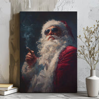 Sunglasses Cigar Santa Canvas Print, Cool Santa Claus Canvas Wall Art, Humorous Retro Christmas Canvas Decor, Quirky Holiday Wall Hanging