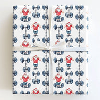 Dumbbell Gym Gift Wrap, Weightlifting Santa Wrapping Paper, Fitness Christmas Wrapping Paper, Lifter Present Paper
