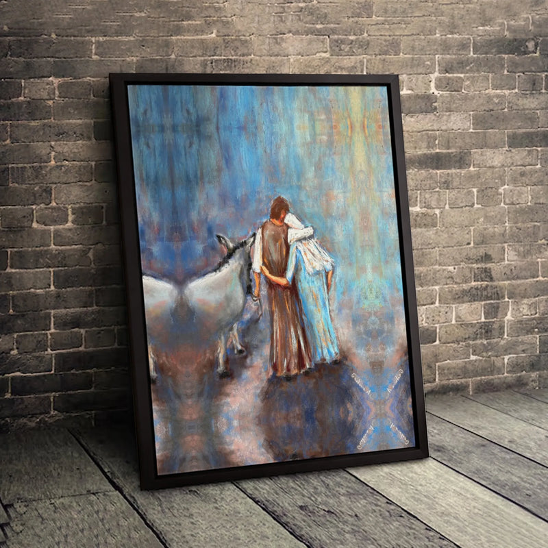 Holy Family Donkey Art Print, Nativity Canvas Print, Religious Christmas Wall Art, Nativity Scene Digital Download Art