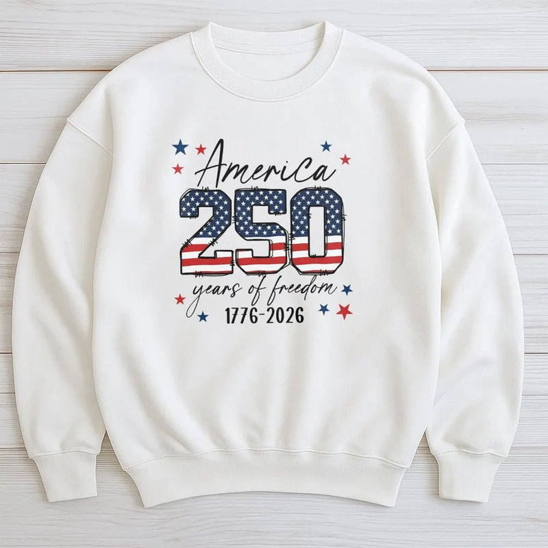 Patriotic 250 Years of Freedom Sweatshirt | American Flag 1776-2026 Design | Unisex Crewneck Pullover | USA Sestercentennial Collector's Gift