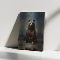 Holiday Bear Painting Poster, Christmas Bear Canvas Wall Art, Moody Wildlife Canvas Print, Winter Bear Wall Decor, Digital Download