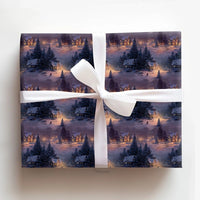 Snowy Cabin Night Scene Gift Wrap, Winter Village Wrapping Paper, Christmas Present Paper, Holiday Gift Wrap Roll, Winter Wonderland Wrap