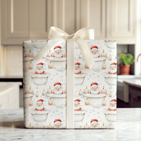 Spa Day Christmas Gift Wrap, Bubble Bath Santa Wrapping Paper, Humorous Bathtub Santa Present Paper, Whimsical Holiday Gift Wrapping Paper