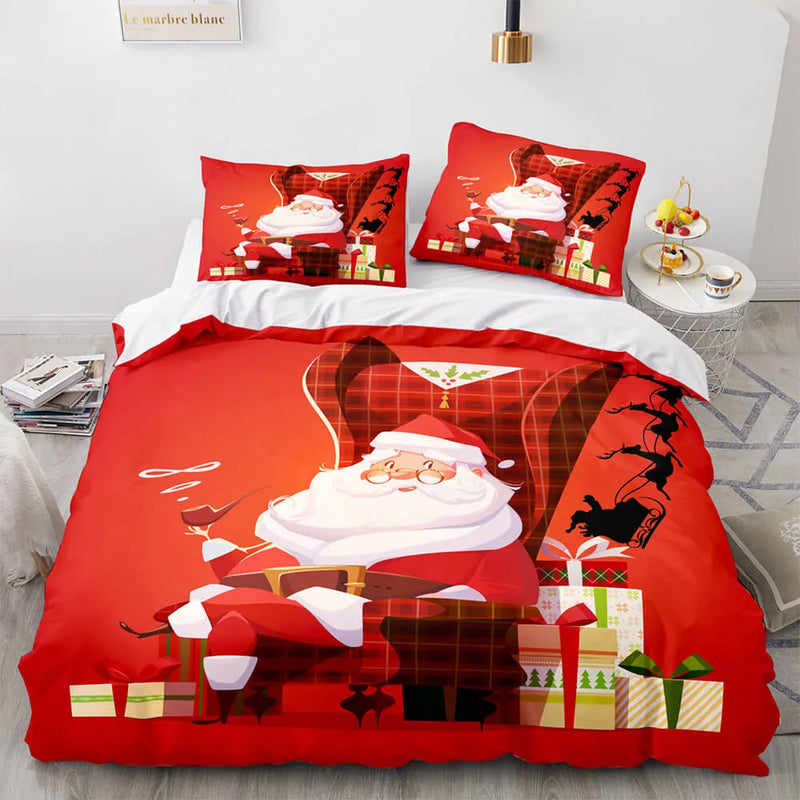 Christmas Bedding Set, Santa Claus Duvet Cover Set, Holiday 3D Quilt Cover, Winter Bedspread Comforter Cover, Festive Bedroom Decor