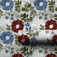 Red and Blue Holiday Wrapping Paper, Watercolor Wreath Christmas Wrapping Paper, Botanical Wreath Gift Wrap, Winter Wrapping Paper Roll