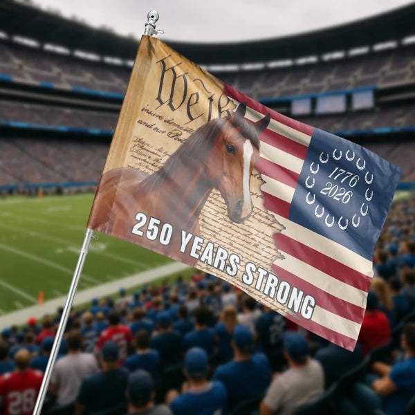 American Horse House Flag |250 Years Strong1776-2026 Constitution Patriotic Art | Weather-Resistant Double-Sided Outdoor Flag | Patriotic Gift for Horse Lover