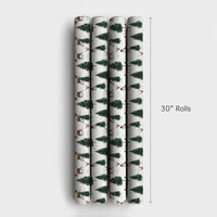 Winter Pine Tree Gift Wrap, Woodland Reindeer Christmas Wrapping Paper, Rustic Reindeer Wrapping Paper Roll, Forest Holiday Wrapping Paper