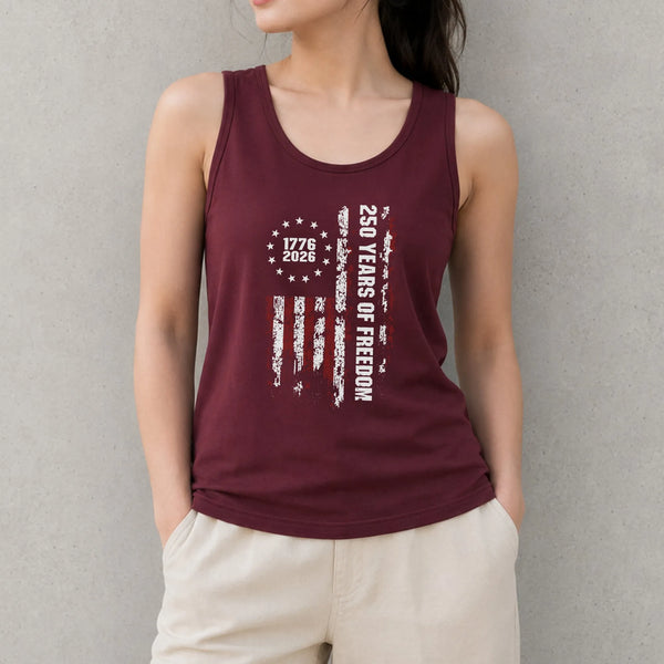 250 Years of Freedom Tank Top | 1776-2026 Distressed American Flag Design | Soft Breathable Unisex Fit | Patriotic Gift for History Lovers