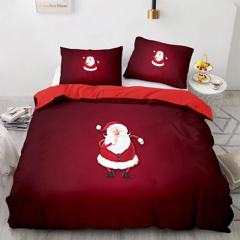 3D Xmas Bedding Set, Merry Christmas Santa Duvet Cover Set, Holiday Quilt Cover, Santa Claus Comforter Cover, Winter Bedroom Decor