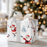 Christmas Winter Gift Wrap, Ice Skating Santa Wrapping Paper, Watercolor Holiday Present Wrapping Paper, Adorable Santa Claus Winter Gift Wrap