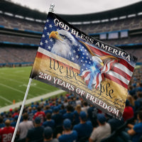 Patriotic American Eagle House Flag | God Bless America with Christian Cross | Weather-Resistant Polyester | 250 Years of Freedom Commemorative Gift