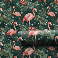 Tropical Poinsettia Gift Wrap, Pink Flamingo Christmas Wrapping Paper, Green Flamingo Wrapping Paper, Holiday Gift Wrap, Xmas Present Wrap