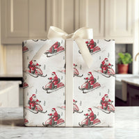 Watercolor Winter Gift Wrap, Santa Riding Red Snowmobile Wrapping Paper, Retro Holiday Wrapping Paper, Christmas Present Paper Roll