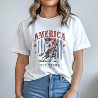 America 250 Years T-Shirt | Vintage Patriotic Horseback Flag Bearer Design | Soft Breathable Cotton | Gift for History Enthusiasts