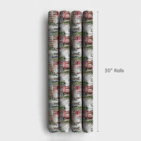 Snowy Winter Townhouse Holiday Gift Wrap, Watercolor Christmas Village Wrapping Paper, Festive Winter City Wrapping Paper, Christmas Wrap
