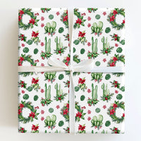Southwestern Poinsettia Wrapping Paper, Christmas Cactus Wrapping Paper, Desert Floral Holiday Wrapping Paper, Botanical Winter Gift Wrap