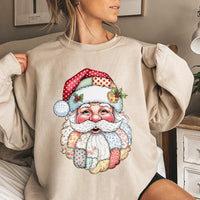 Vintage Quilt Style Santa Sweatshirt, Patchwork Santa Sweatshirt, Retro Holiday Crewneck Sweatshirt, Comfy Christmas Pullover, Xmas Present