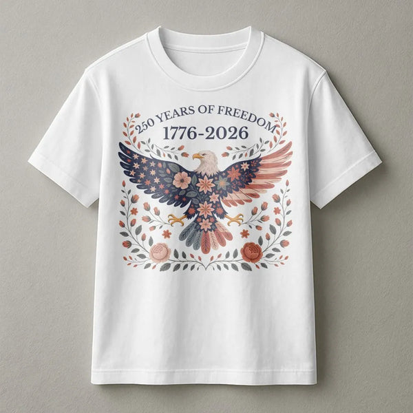 USA Eagle T-Shirt | Folk Art 250 Years of Freedom 1776-2026 Design | Soft Breathable Cotton Tee | Patriotic Gift for Americana Lovers