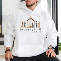 The Greatest Present of All Hooded Sweatshirt, Nativity Scene Hoodie, Christian Religious Christmas Pullover, Nativity Faith Hoodie Present