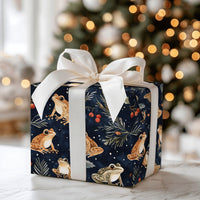 Botanical Nature Holiday Gift Wrap, Watercolor Frog Wrapping Paper, Christmas Frog Wrapping Paper, Winter Holly Berry Floral Wrapping Paper